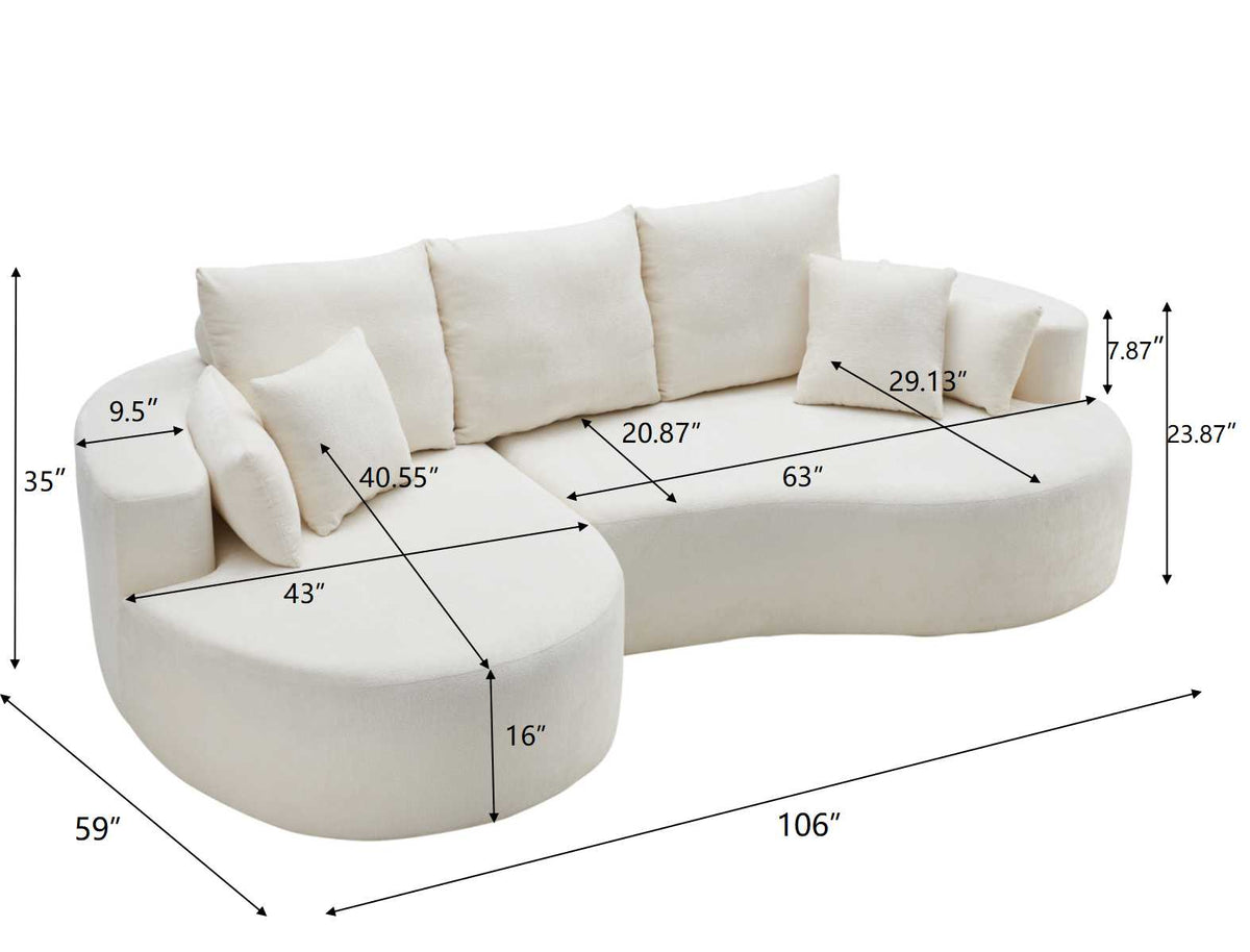 106 in 2-Piece Fabric Cloud Curved Sectional Chenille Sofa with Chaise cream HouseOfZazla on Tampa Home & Garden Store