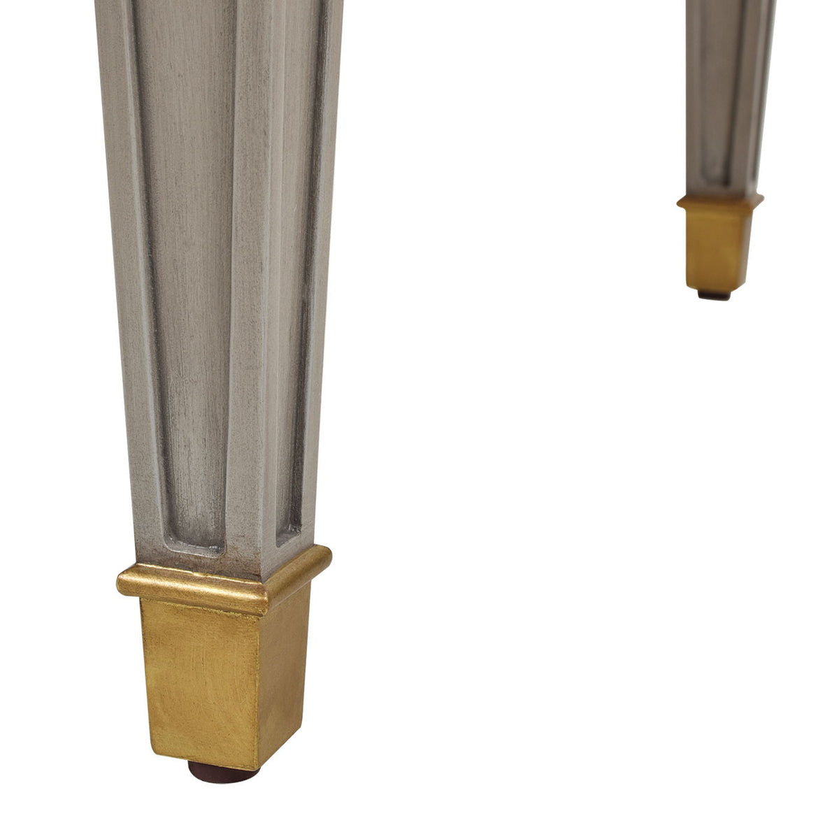 Pair of Dauphin executive desk legs in gray rubberwood with gold foot caps on Tampa Home & Garden Store