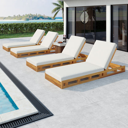 Acacia wood sunlounger set by HouseOfZazla, cream cushions, adjustable recline on Tampa Home & Garden Store