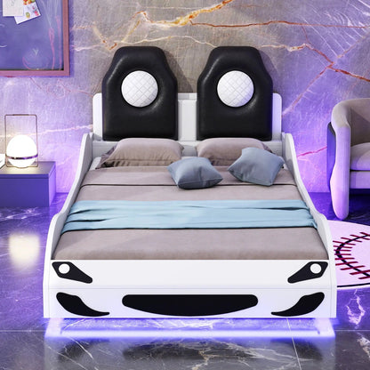 Race Car Shaped Platform Bed With Led Backrest