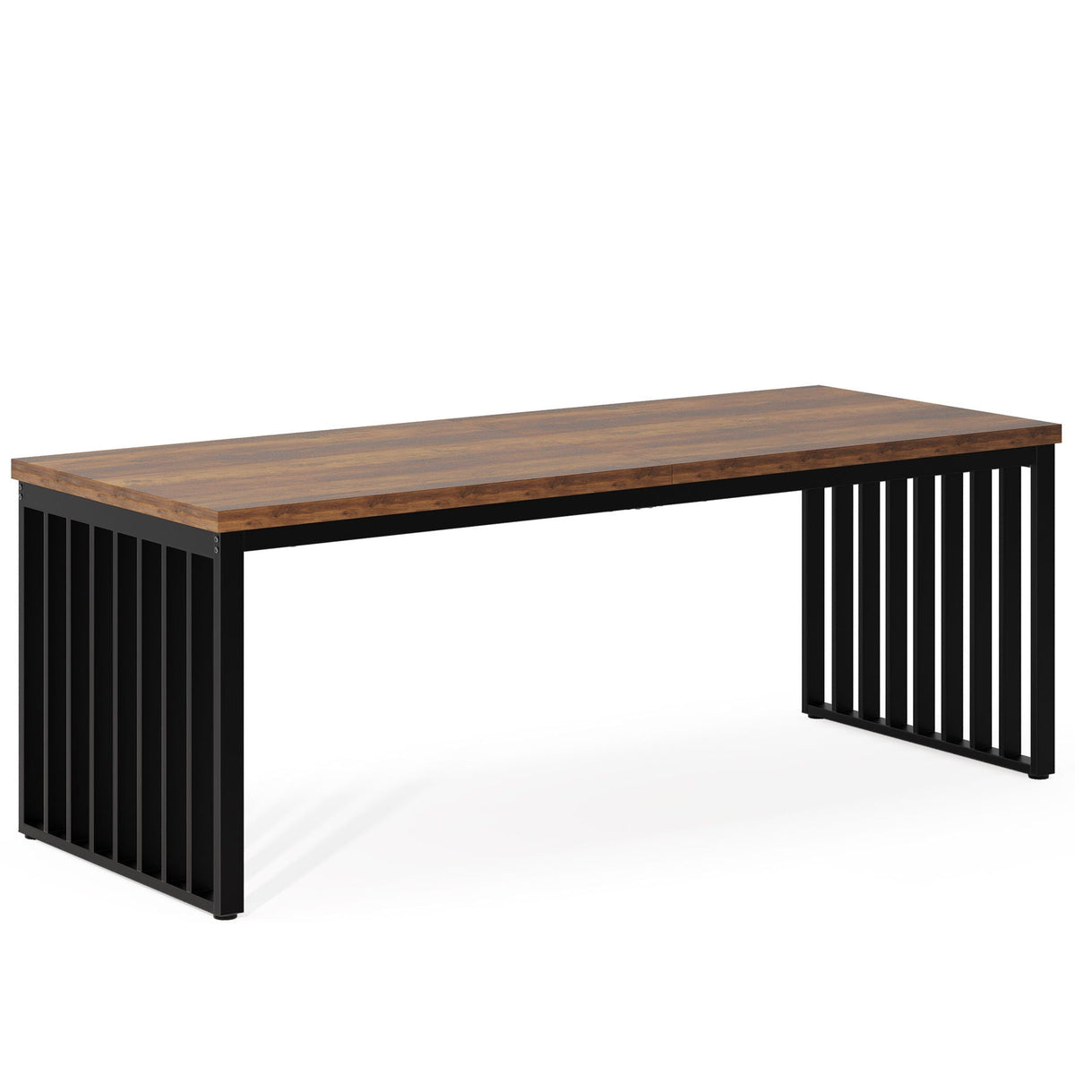 Double computer desk for 2 with extra long dark brown wood top and black frame by HouseOfZazla on Tampa Home & Garden Store