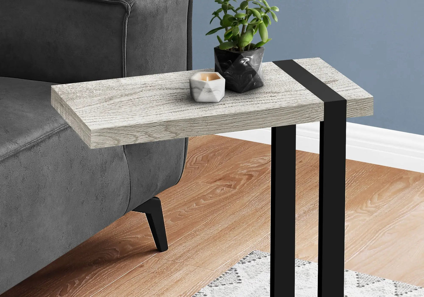 C Shaped Accent Table With Modern Wood Look