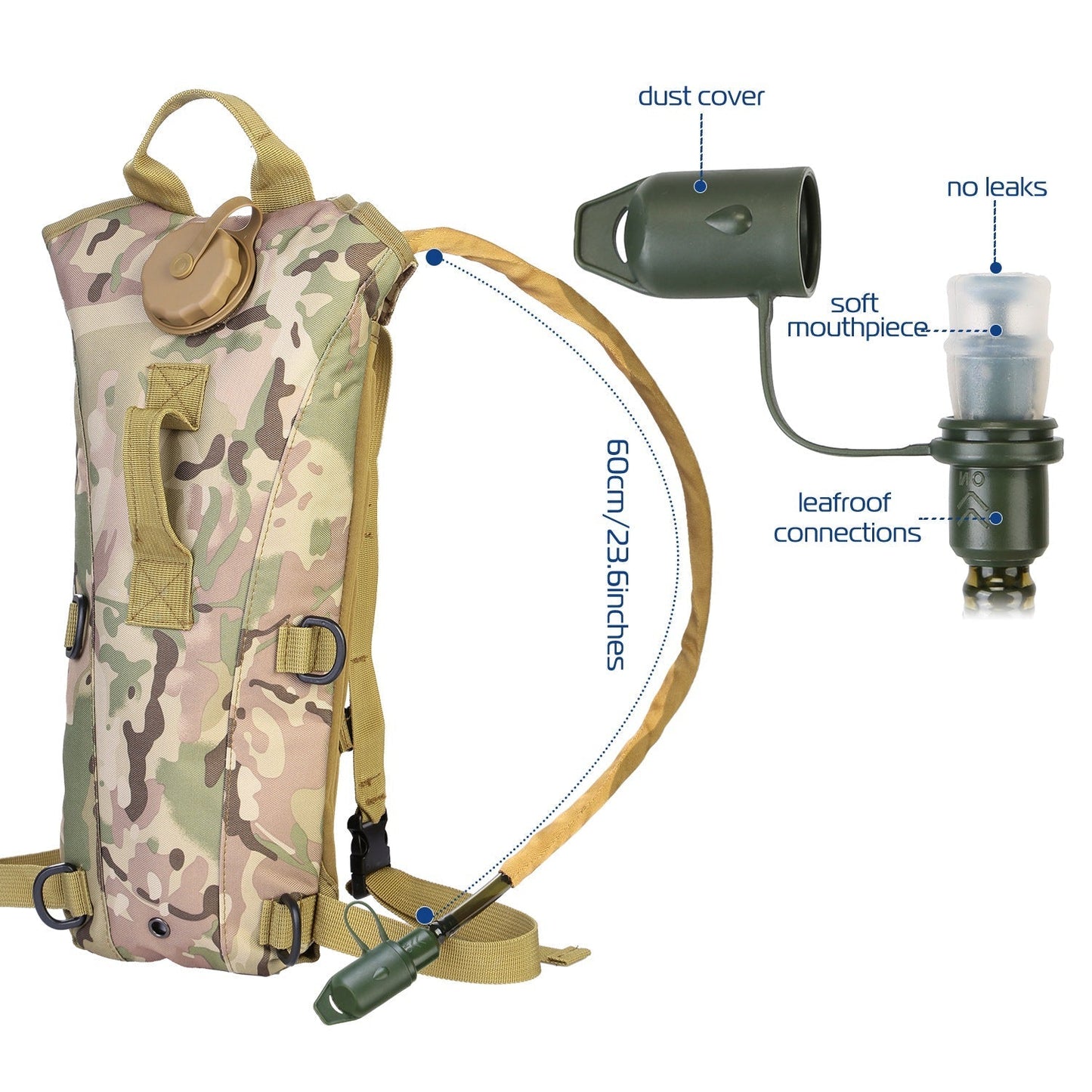 iMounTEK tactical hydration backpack in camo with 3L bladder and drinking hose for hiking on Tampa Home & Garden Store