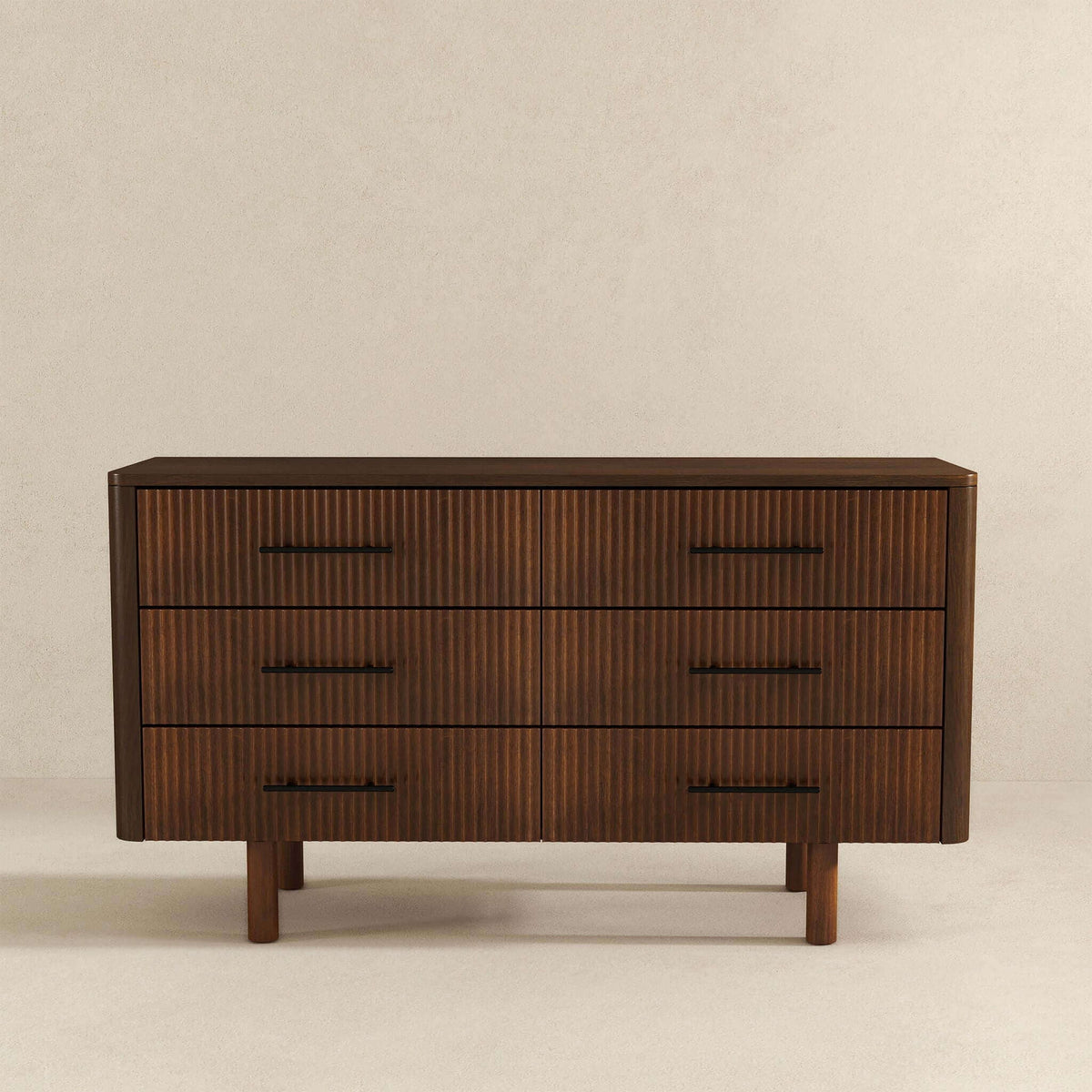 Brown walnut-finish solid wood 6-drawer dresser with ribbed fronts by HouseOfZazla on Tampa Home & Garden Store