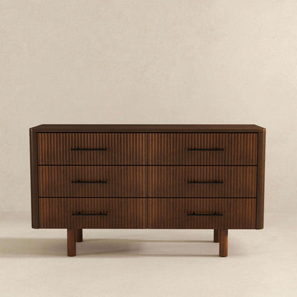 Brown walnut-finish solid wood 6-drawer dresser with ribbed fronts by HouseOfZazla on Tampa Home & Garden Store