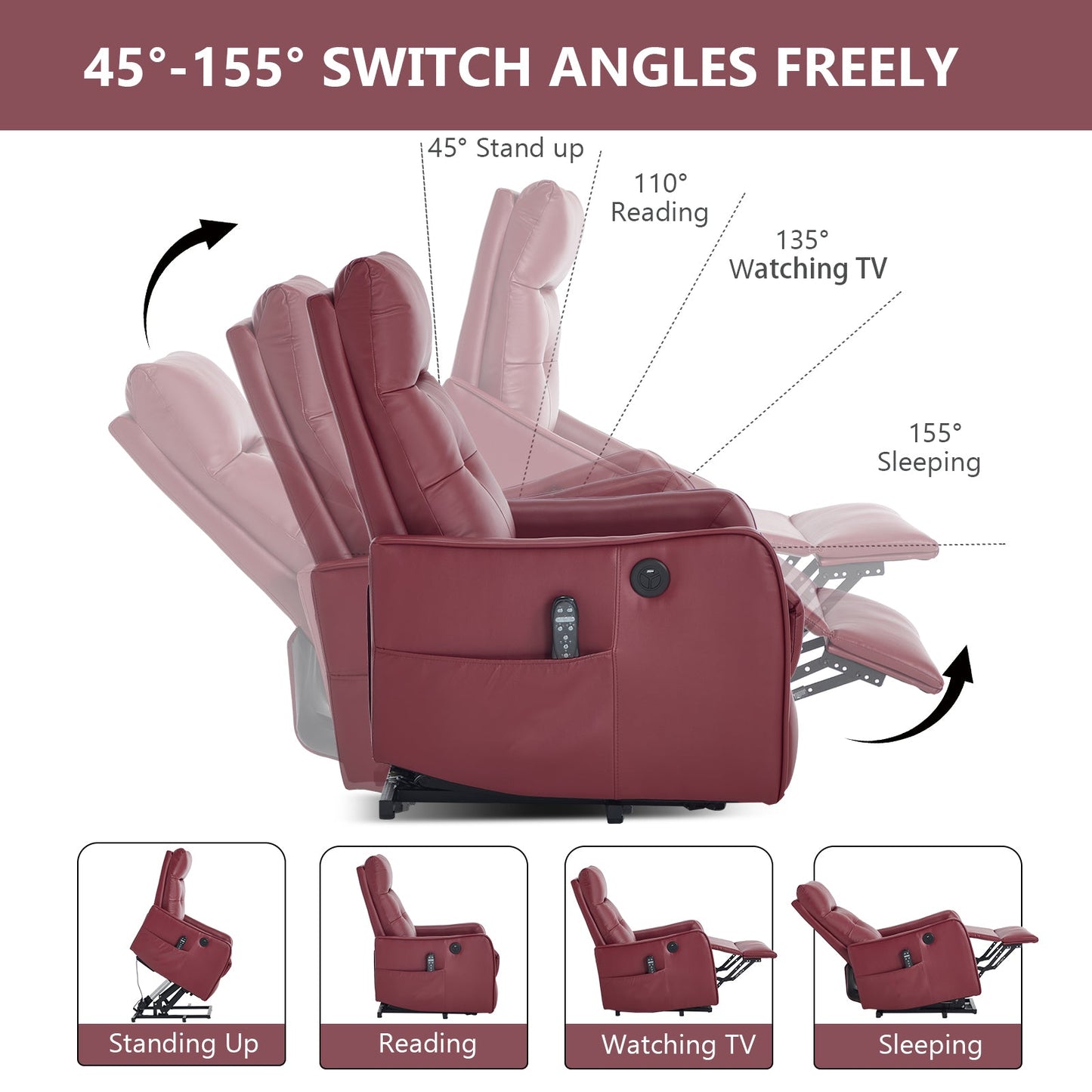 Comfortmax single-motor lift recliner chair burgundy upholstery by HouseOfZazla on Tampa Home & Garden Store
