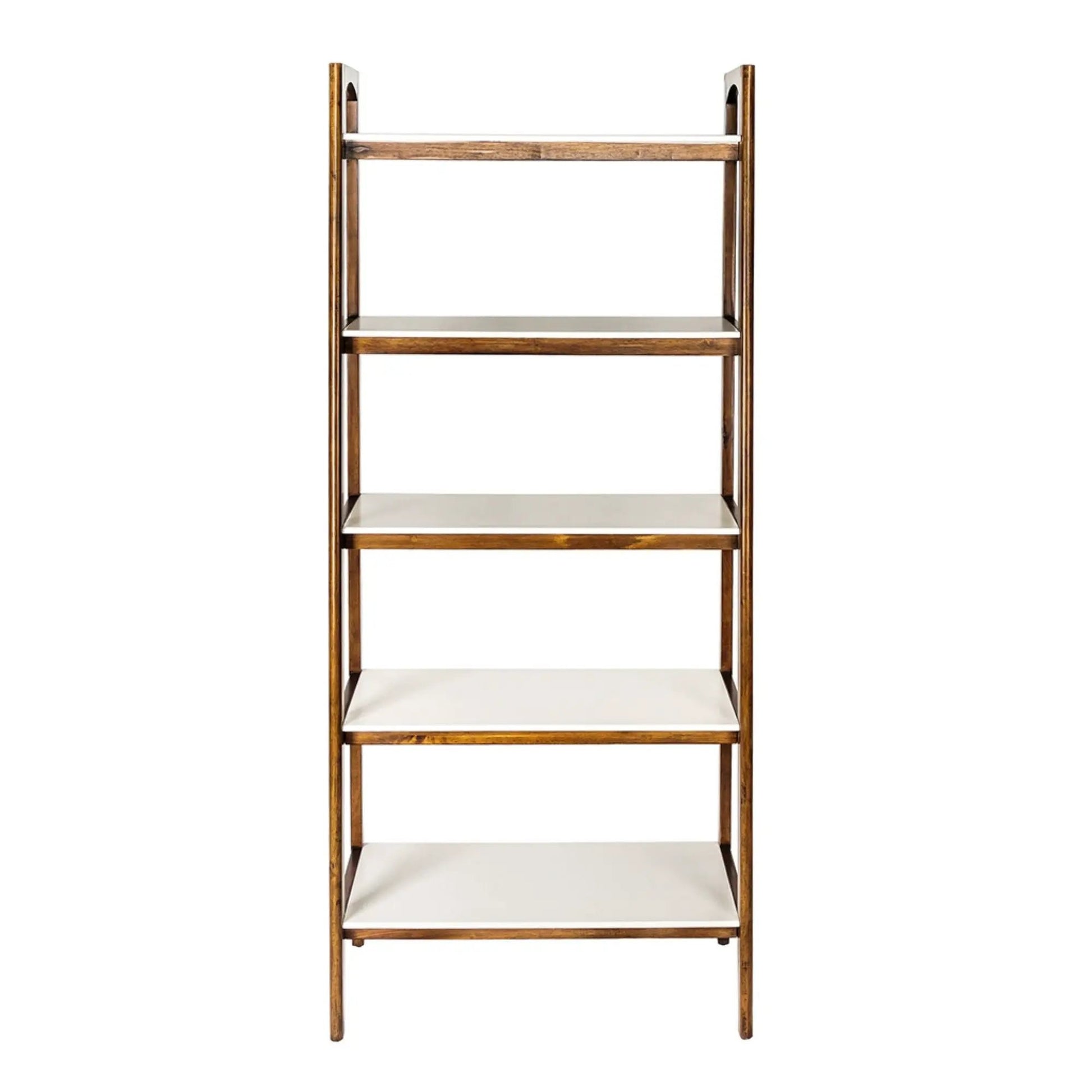 Mid-Century 5-Shelf Etageres Bookcase off-white and pecan by Unique Piece Furniture on Tampa Home & Garden Store