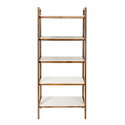 Mid-Century 5-Shelf Etageres Bookcase off-white and pecan by Unique Piece Furniture on Tampa Home & Garden Store