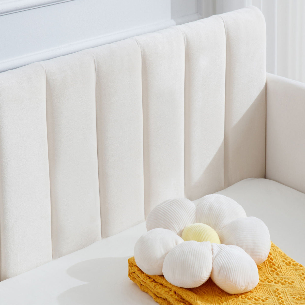 Elena Boucle Upholstered Daybed with ribbed backrest in cream on Tampa Home & Garden Store