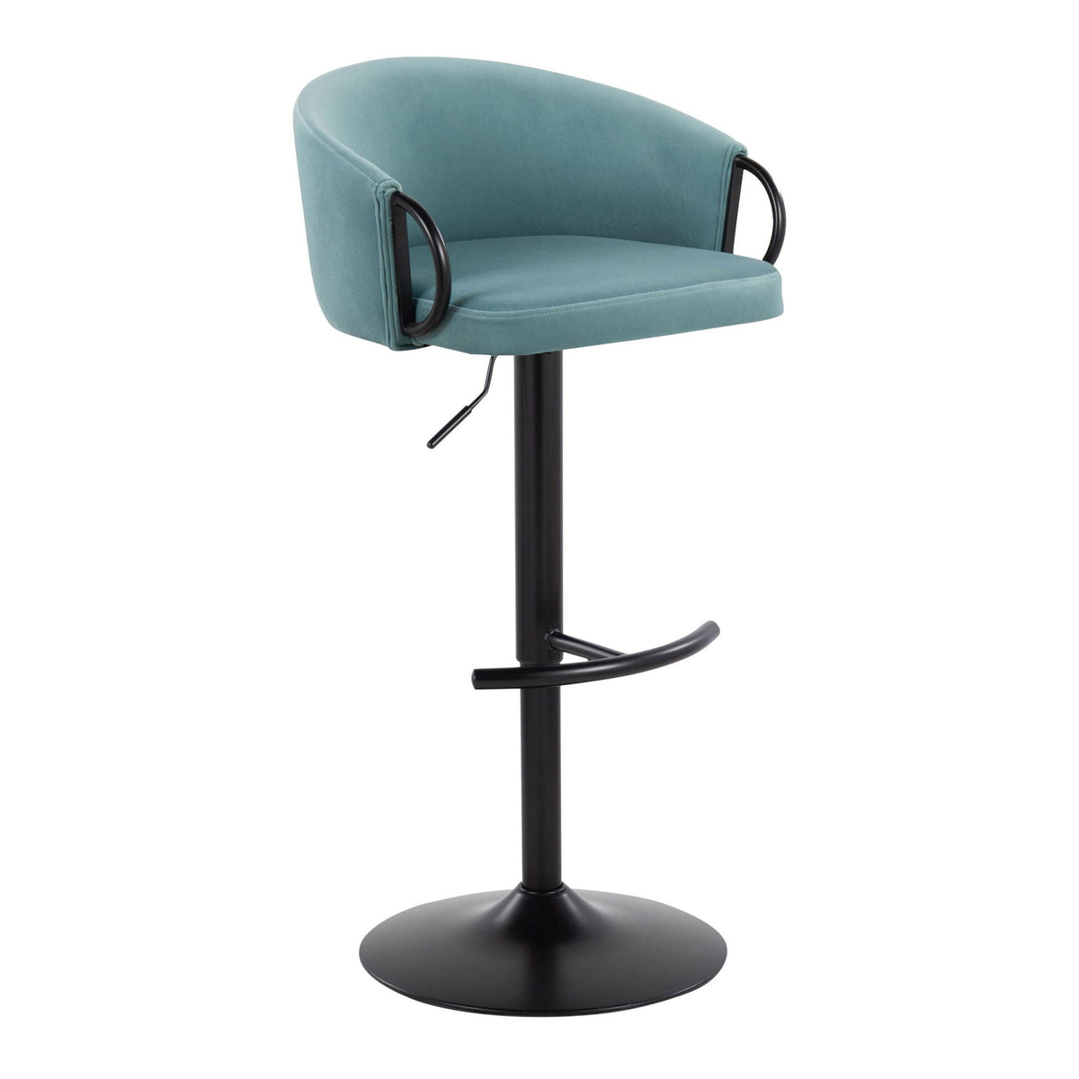 HouseOfZazla adjustable swivel barstool teal upholstered with footrest on black pedestal on Tampa Home & Garden Store