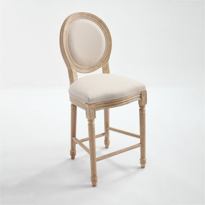 Bar stool HouseOfZazla, French Country style, 26in, natural wood with beige upholstery on Tampa Home & Garden Store