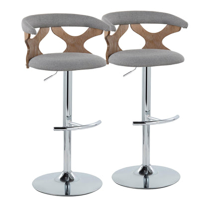 Contemporary adjustable barstool set with swivel gray upholstery and wood frames 2 stools on Tampa Home & Garden Store