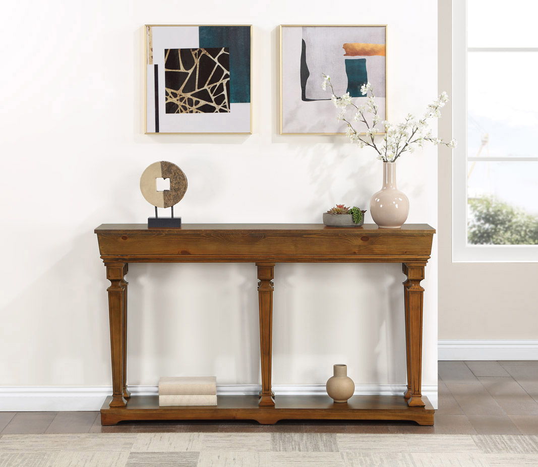 Garrison Wooden Console Table by HouseOfZazla, warm brown wood with carved legs on Tampa Home & Garden Store