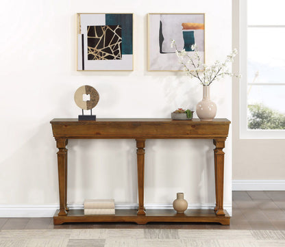 Garrison Wooden Console Table by HouseOfZazla, warm brown wood with carved legs on Tampa Home & Garden Store