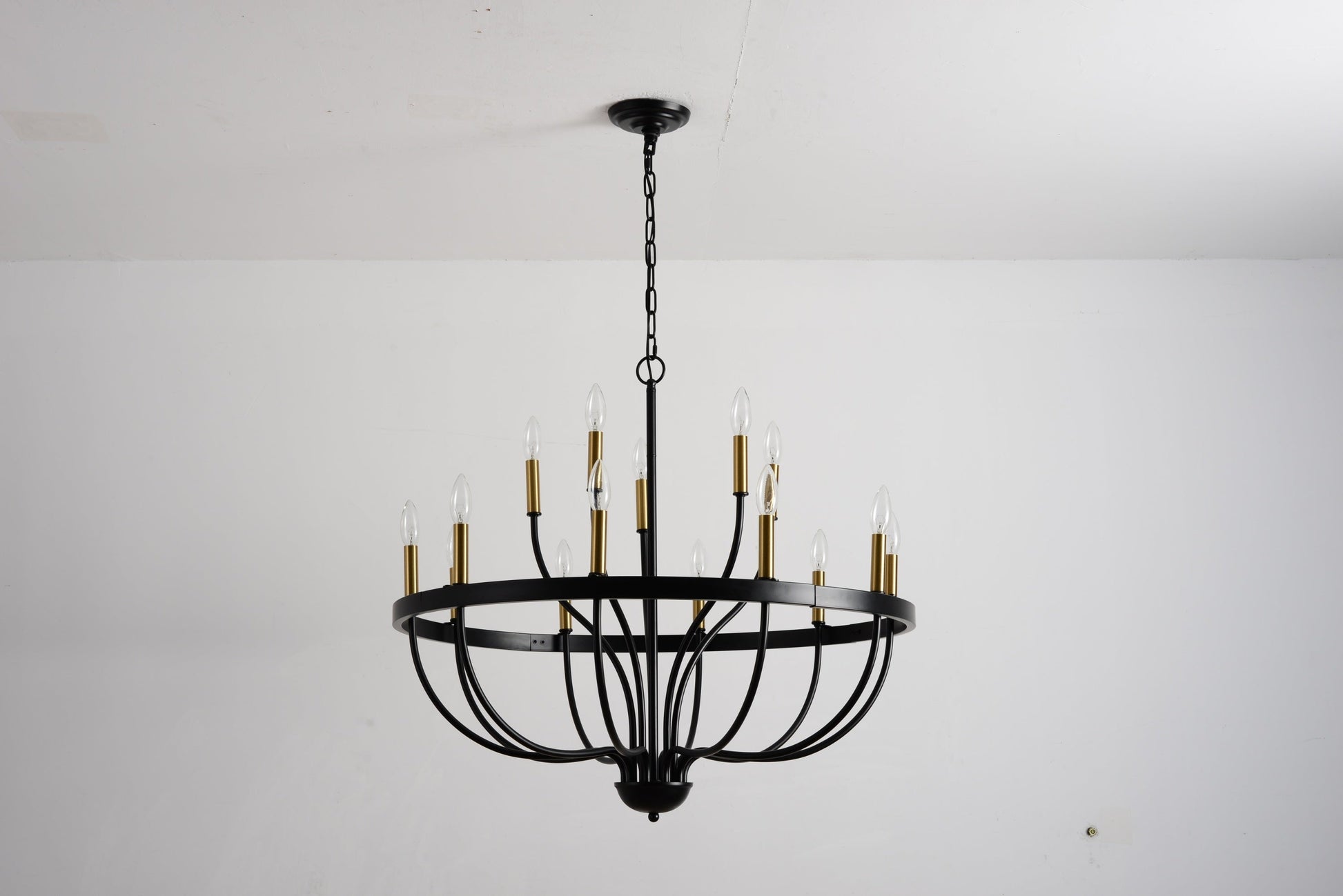 18-Light Industrial Iron Candle Chandelier, HouseOfZazla, black brass accents and clear bulbs on Tampa Home & Garden Store