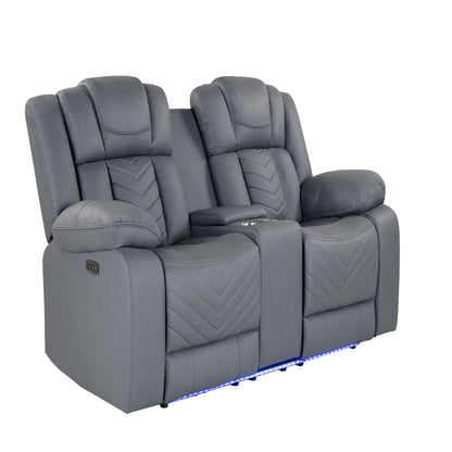 Power Reclining Loveseat in gray faux leather with blue LED lighting by HouseOfZazla on Tampa Home & Garden Store