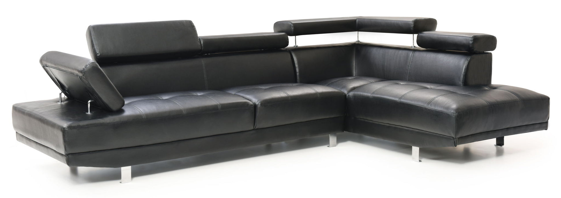 Riveredge Comfort Sectional by HouseOfZazla in black leather, L-shaped with chrome legs on Tampa Home & Garden Store