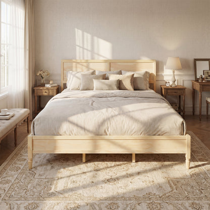 King Wood Platform Bed with Classic Headboard