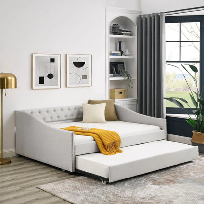 Upholstered Tufted Daybed With Drawers Waved Arms