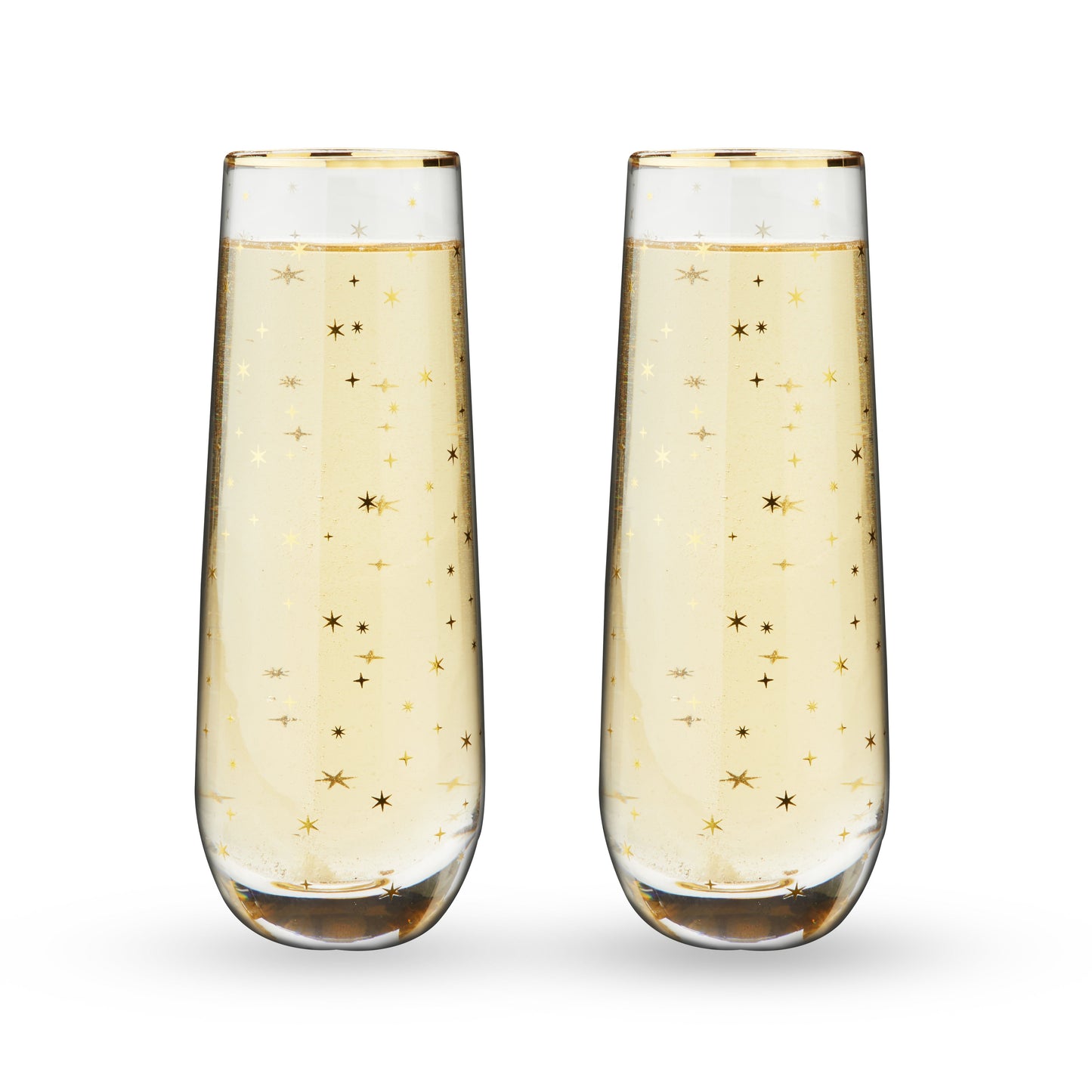 Gold Star and Celestial Stemless Champagne Flutes