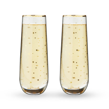 Gold Star and Celestial Stemless Champagne Flutes