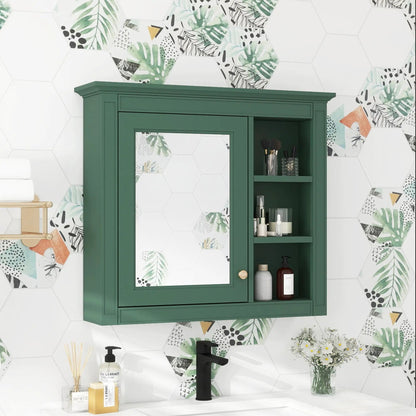 Wall Mounted Cabinet With Mirror and Open Shelves