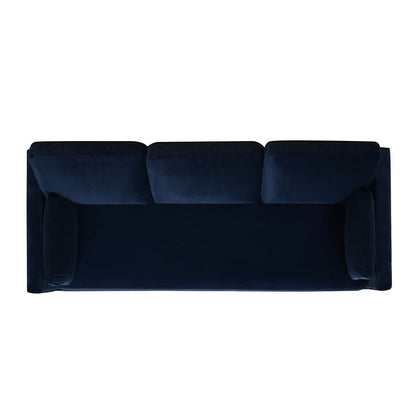 Knox Modern Farmhouse Sofa navy velvet stationary sofa with three back cushions HouseOfZazla on Tampa Home & Garden Store