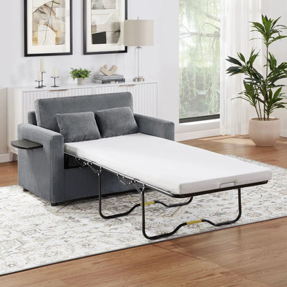 Sleeper sofa with foldable mattress in dark gray corduroy, cushions, metal frame on Tampa Home & Garden Store