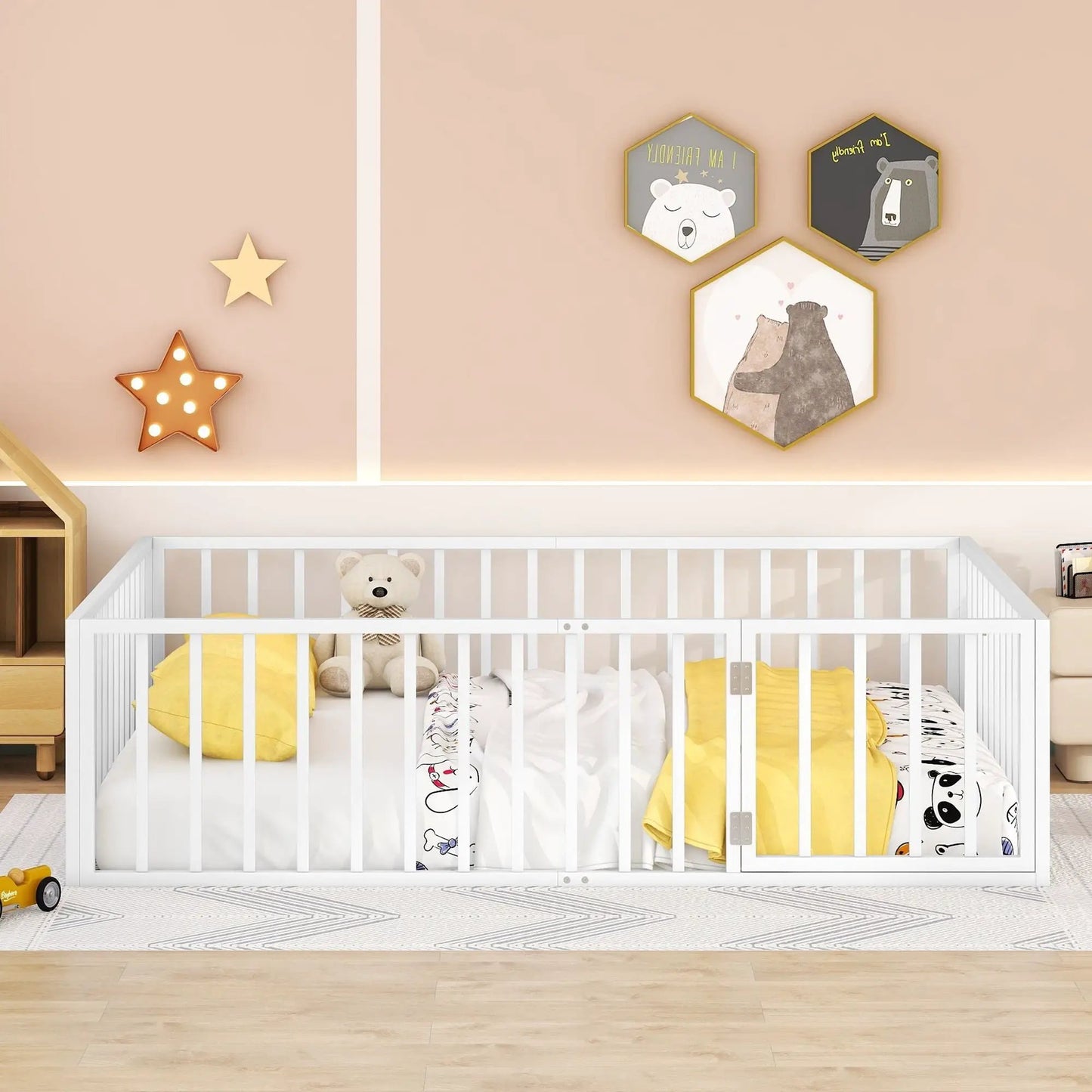 Metal Floor Bed Frame With Fence And Door, white metal panel bed by Unique Piece Furniture on Tampa Home & Garden Store