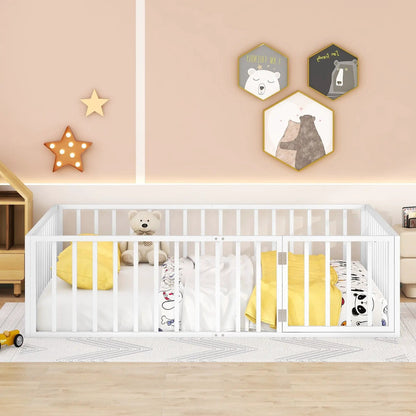 Metal Floor Bed Frame With Fence And Door, white metal panel bed by Unique Piece Furniture on Tampa Home & Garden Store