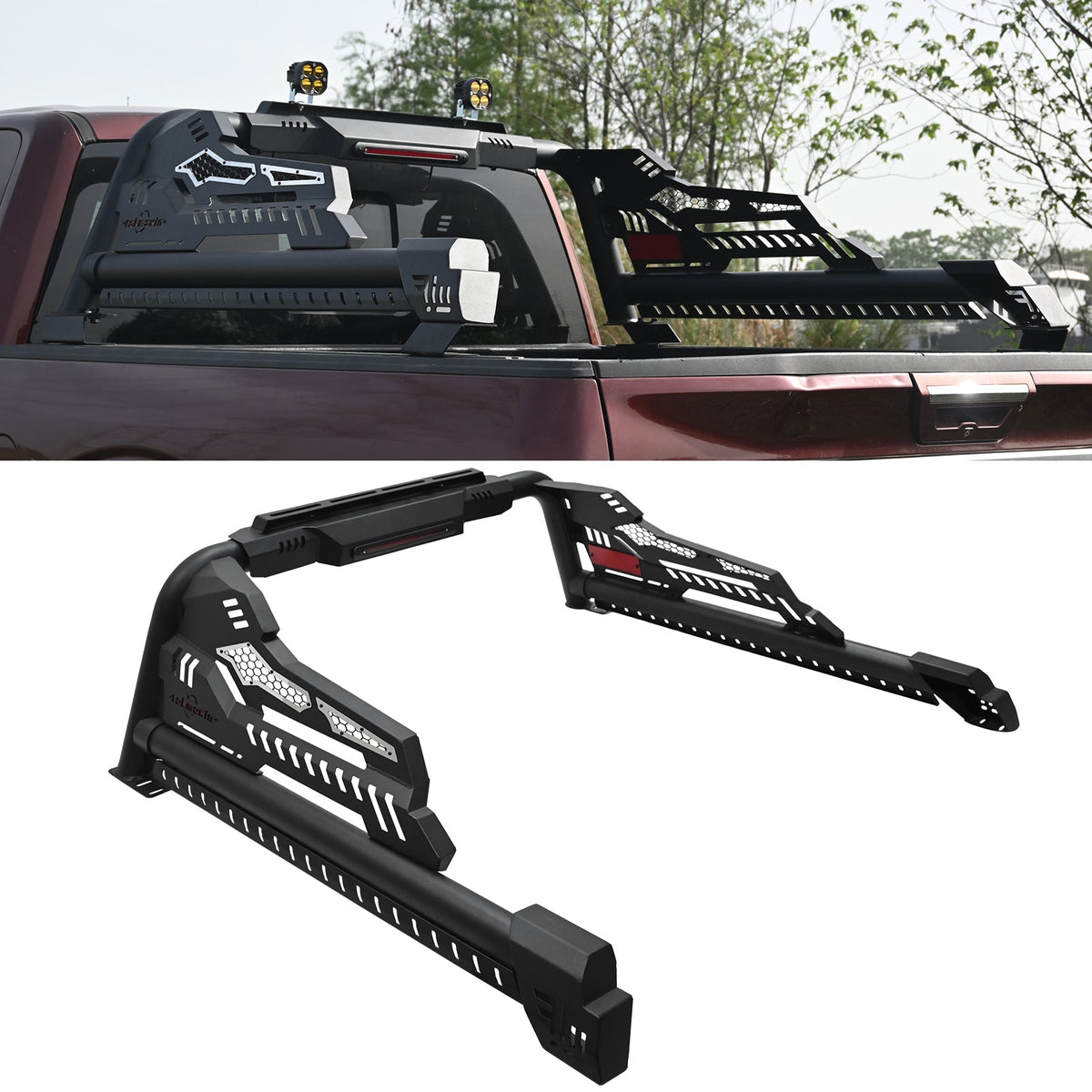 Universal Truck Bed Roll Bar by HouseOfZazla, black steel chase rack with perforated panels on Tampa Home & Garden Store