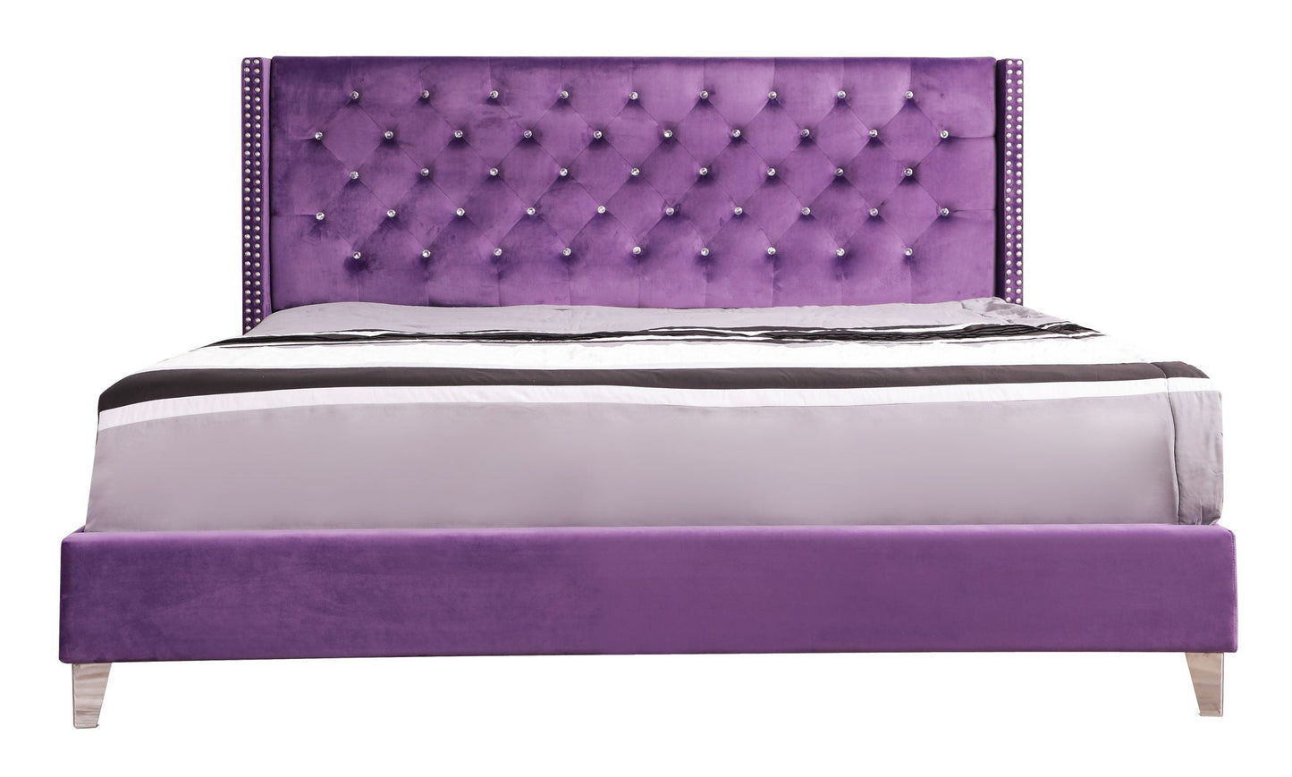 Upholstered Nailhead Trim Chic Bed purple velvet tufted headboard with crystals HouseOfZazla on Tampa Home & Garden Store