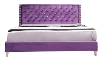 Upholstered Nailhead Trim Chic Bed purple velvet tufted headboard with crystals HouseOfZazla on Tampa Home & Garden Store