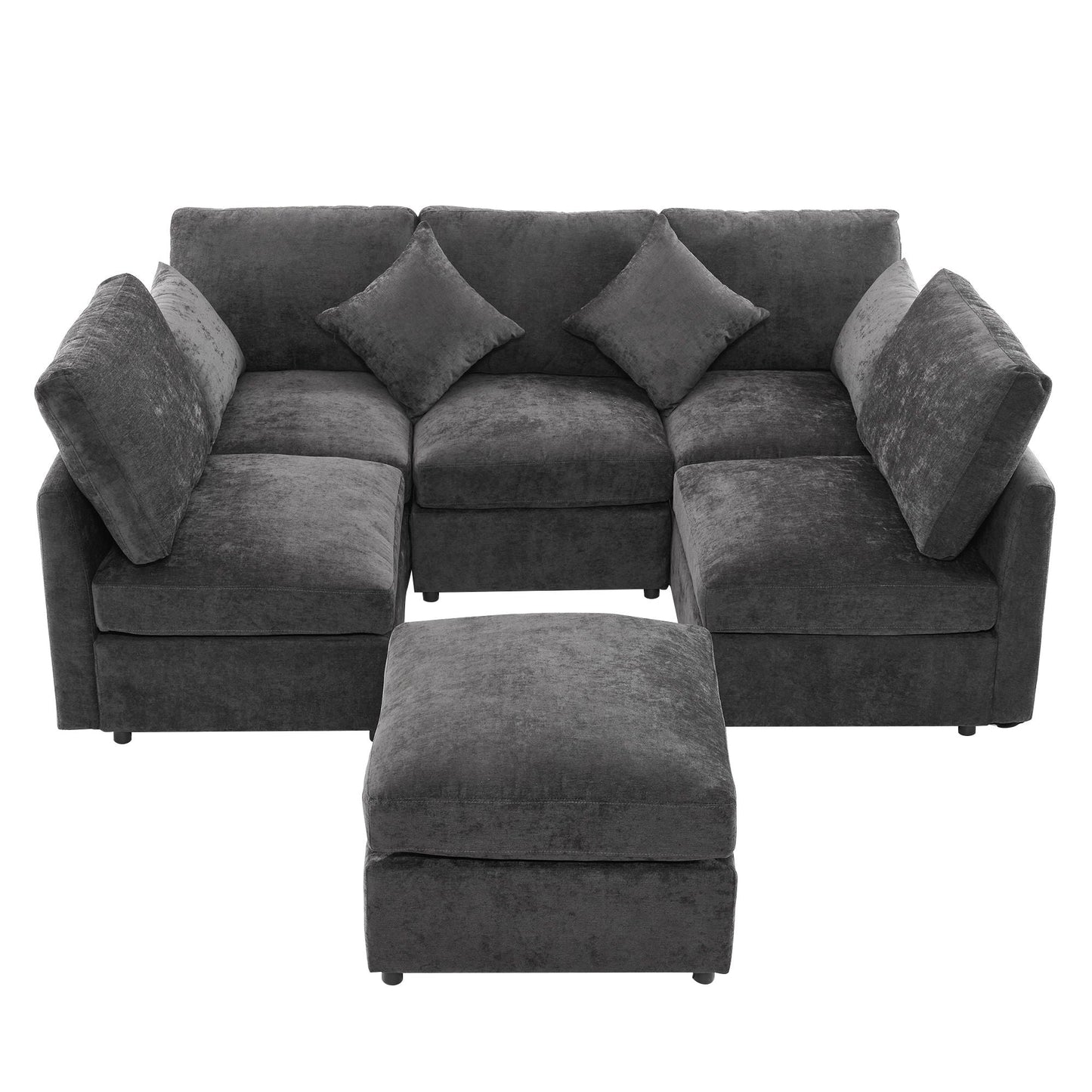 Sectional Sofa Modular U-Shaped with Ottoman, grey velvet upholstery, HouseOfZazla 2-Piece Set on Tampa Home & Garden Store