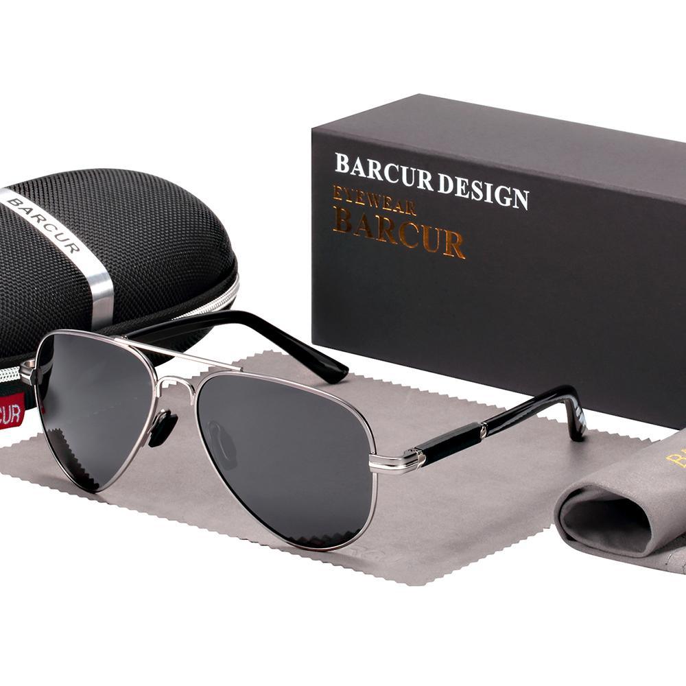 Aviator sunglasses Barcur with silver frame and black temples, polarized UV400 lenses on Tampa Home & Garden Store