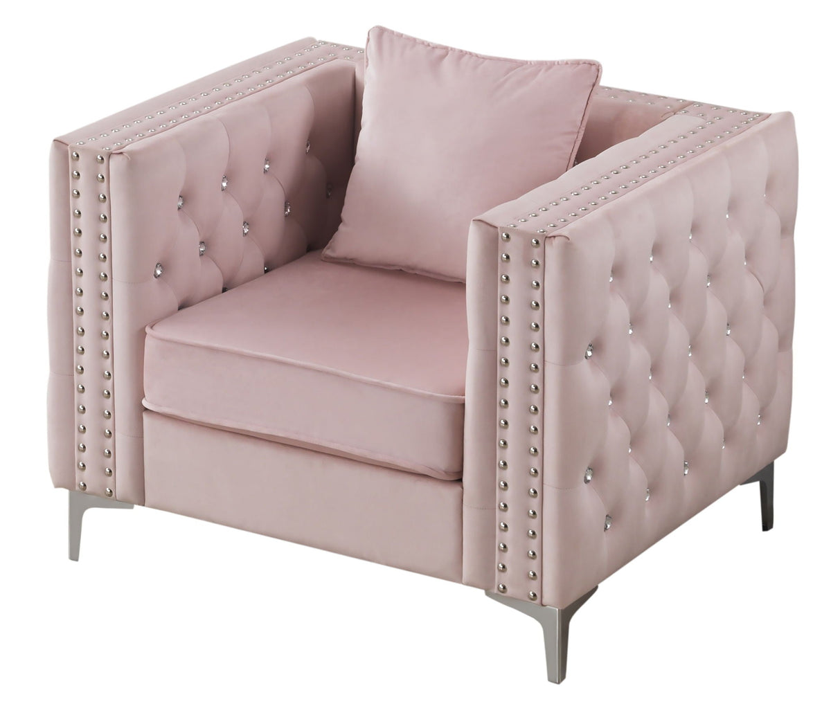 Paige Tufted Arm Chair by HouseOfZazla in blush pink velvet with diamond buttons on Tampa Home & Garden Store
