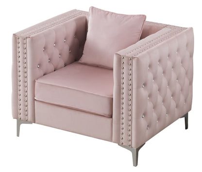 Paige Tufted Arm Chair by HouseOfZazla in blush pink velvet with diamond buttons on Tampa Home & Garden Store