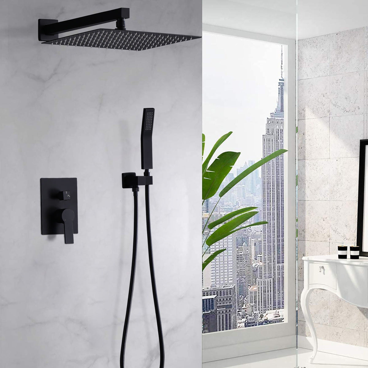 12in Matte Black Ceiling Mount Rain Shower System with handheld by HouseOfZazla on Tampa Home & Garden Store