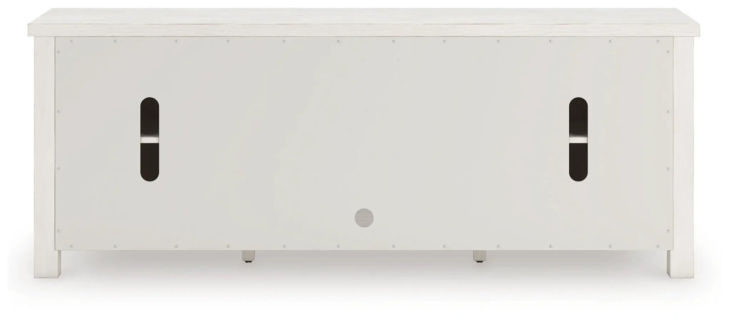 Robbinsdale Extra Large TV Stand Antique White back view with oval cable pass-through slots on Tampa Home & Garden Store