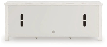 Robbinsdale Extra Large TV Stand Antique White back view with oval cable pass-through slots on Tampa Home & Garden Store