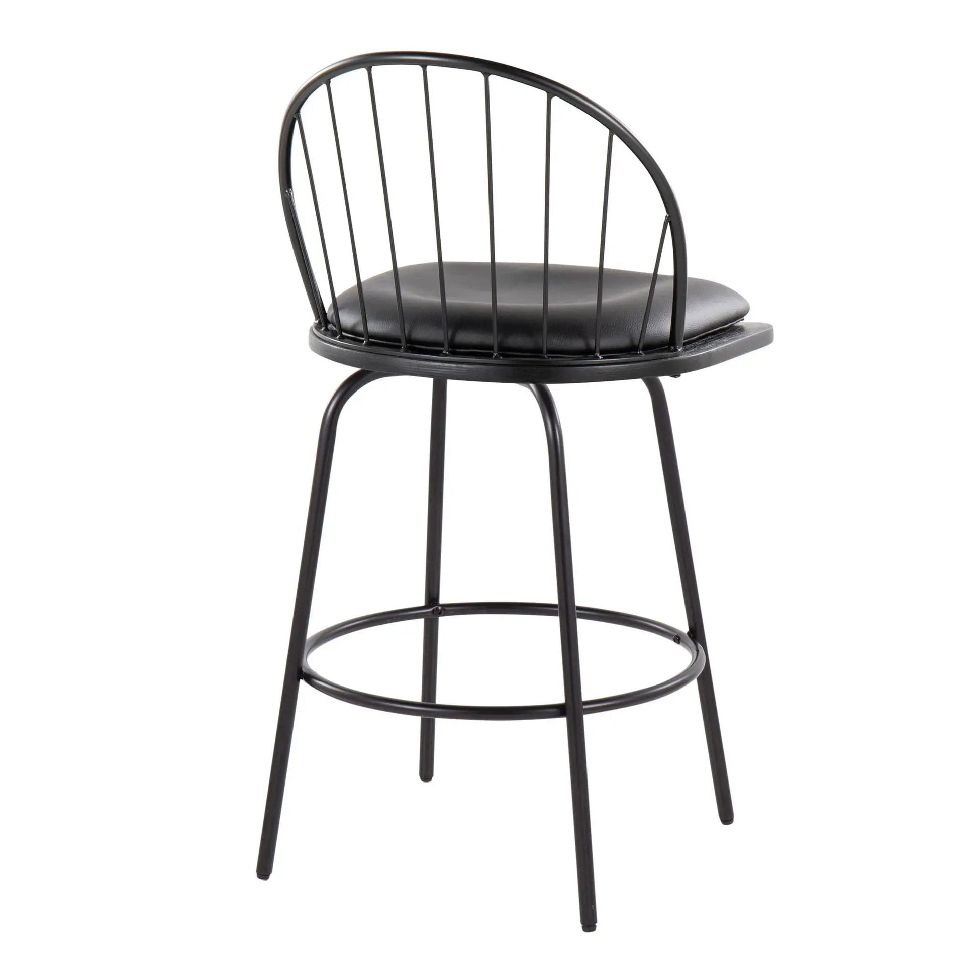 Riley Claire Farmhouse counter stools set of 2, black metal with cushioned seat, swivel footrest on Tampa Home & Garden Store