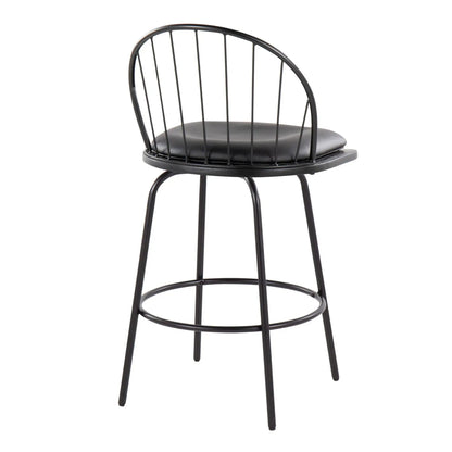 Riley Claire Farmhouse counter stools set of 2, black metal with cushioned seat, swivel footrest on Tampa Home & Garden Store