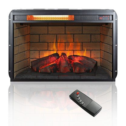 Infrared quartz heater fireplace insert Woodlog version with brick interior black metal frame on Tampa Home & Garden Store