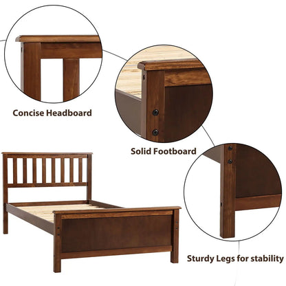 Platform bed with headboard and footboard in warm brown solid wood with wood slat support on Tampa Home & Garden Store