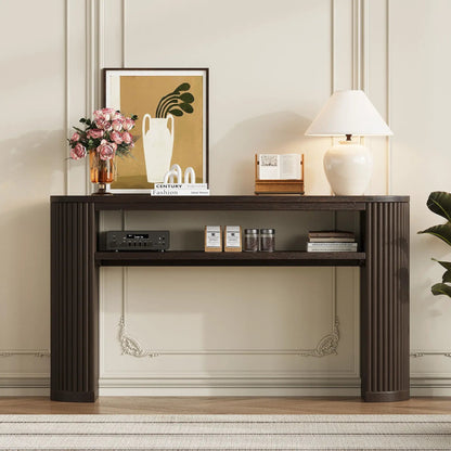 Console Table With Fluted Legs and Open Shelf