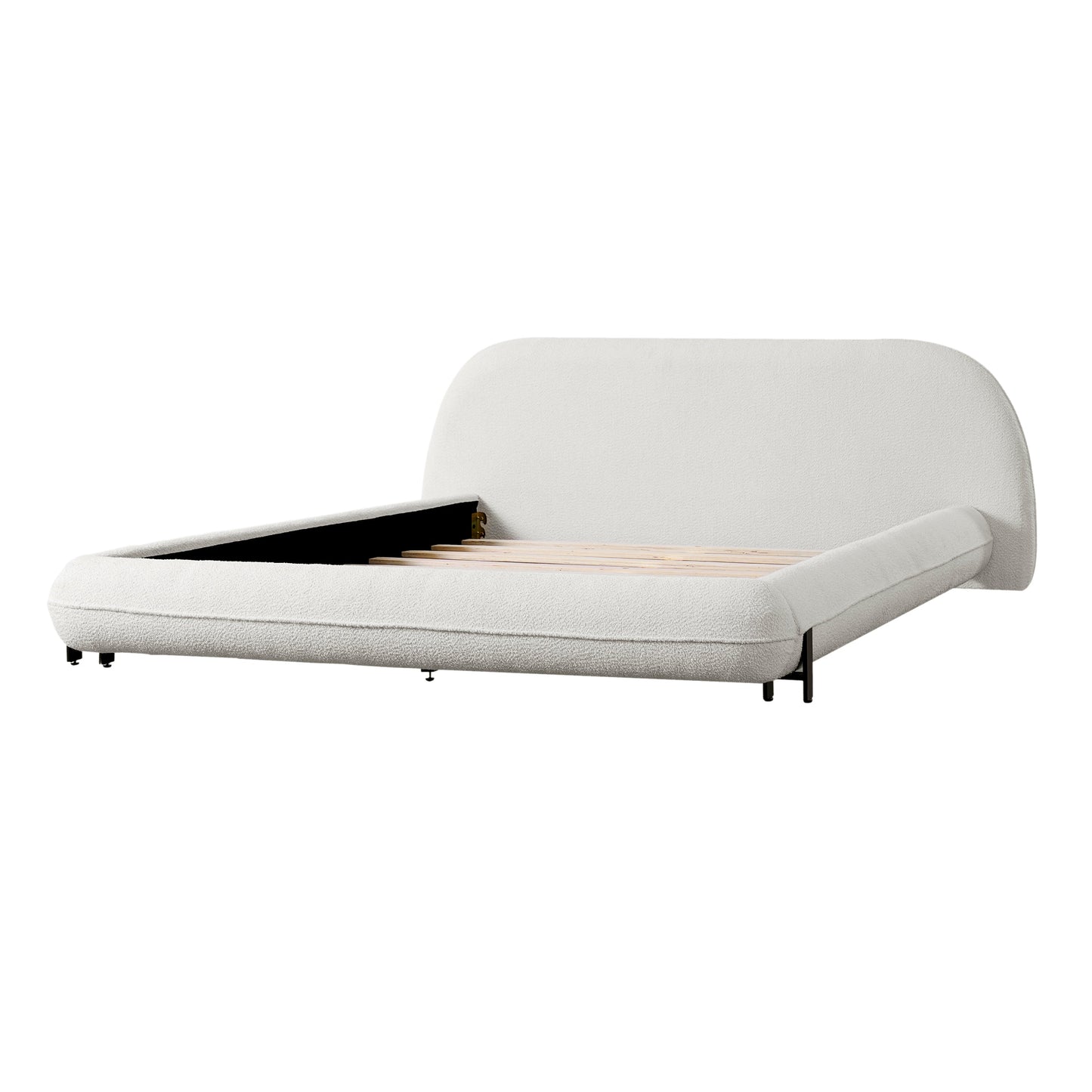 Queen Size Upholstered Bed Frame in cream boucle fabric with steel legs, HouseOfZazla on Tampa Home & Garden Store