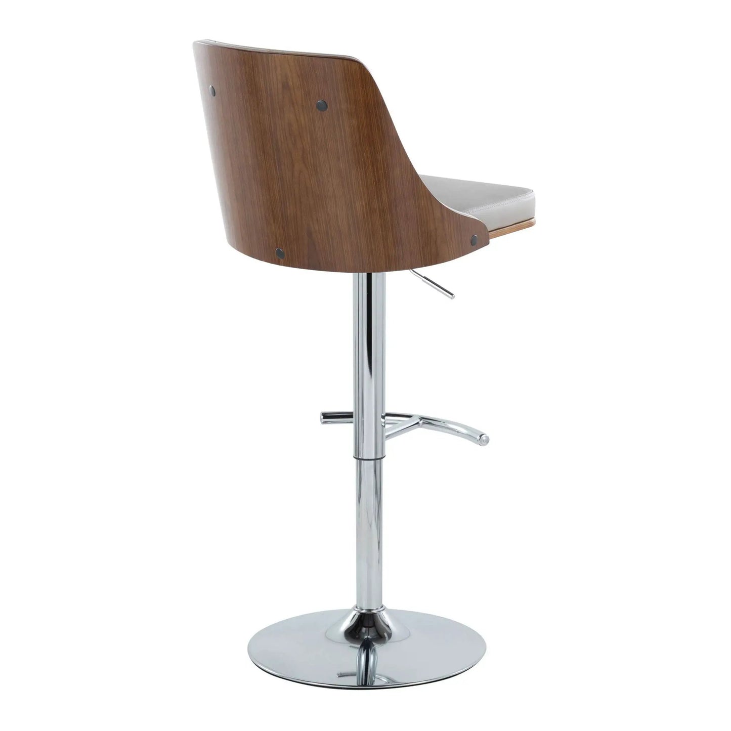 Gianna mid-century modern adjustable swivel barstool with wood back and white cushion on Tampa Home & Garden Store