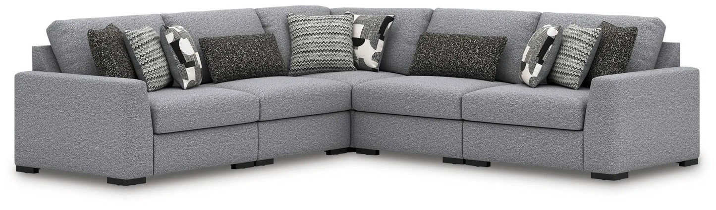 Bealton Stationary Sectional by Unique Piece Furniture, gray textured fabric with pillows on Tampa Home & Garden Store