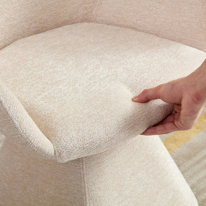 Beige velvet barrel-back swivel accent chair close-up on Tampa Home & Garden Store