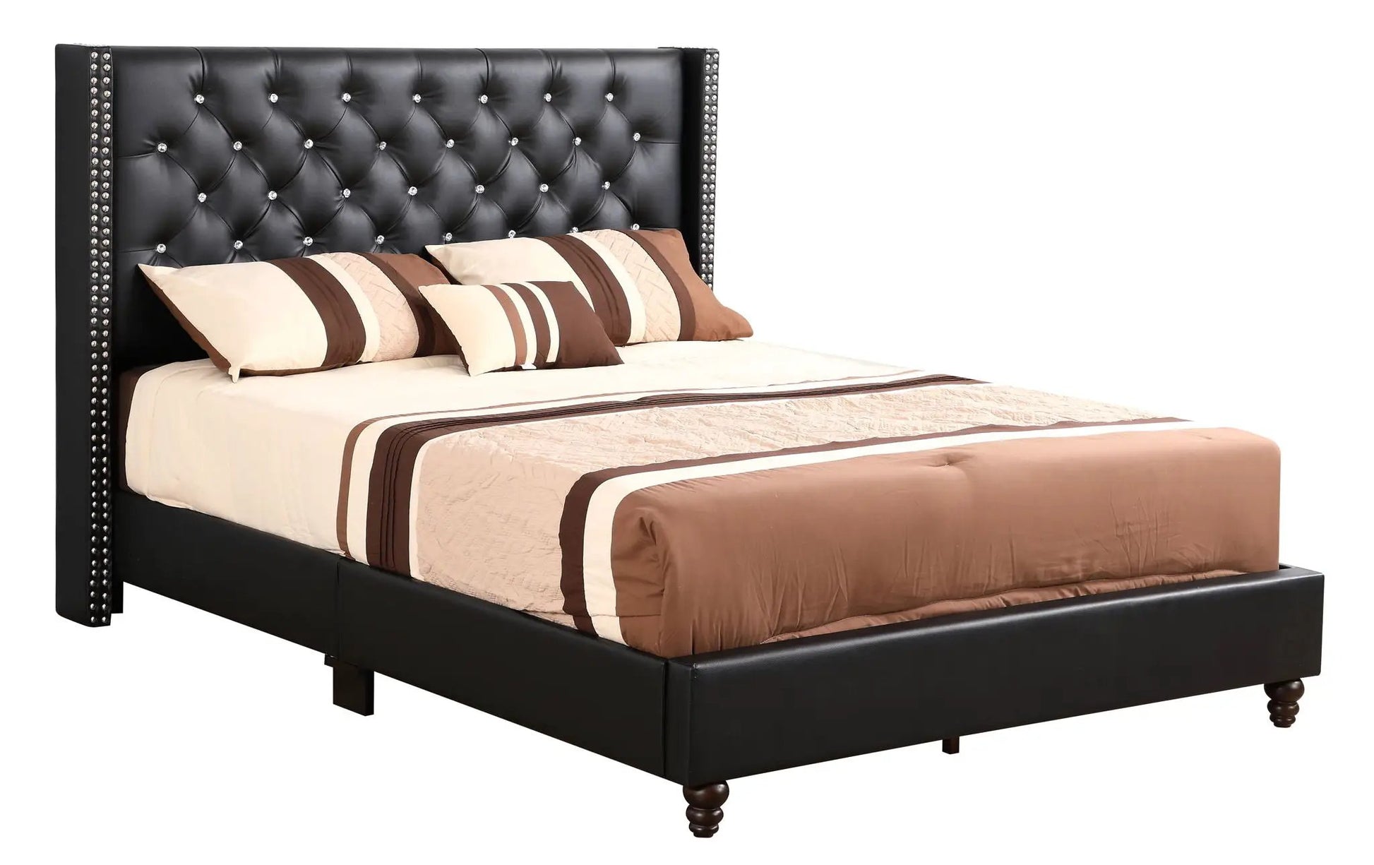 Nailhead Trim Chic Bed black leather tufted headboard crystal accents Unique Piece Furniture on Tampa Home & Garden Store